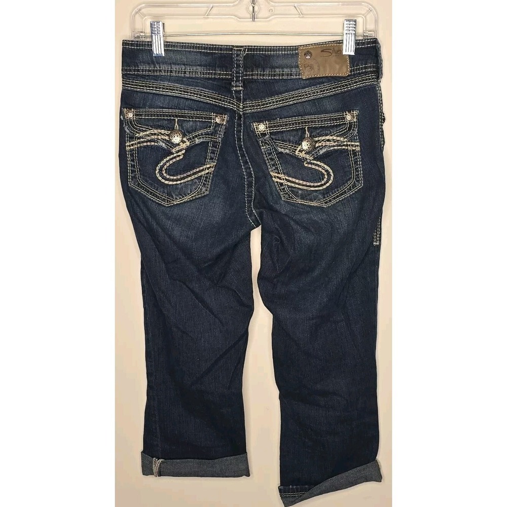 Silver Capri Jeans Womens 27 Blue Suki Surplus Curvy Thick Stitch Flap‎ Pockets